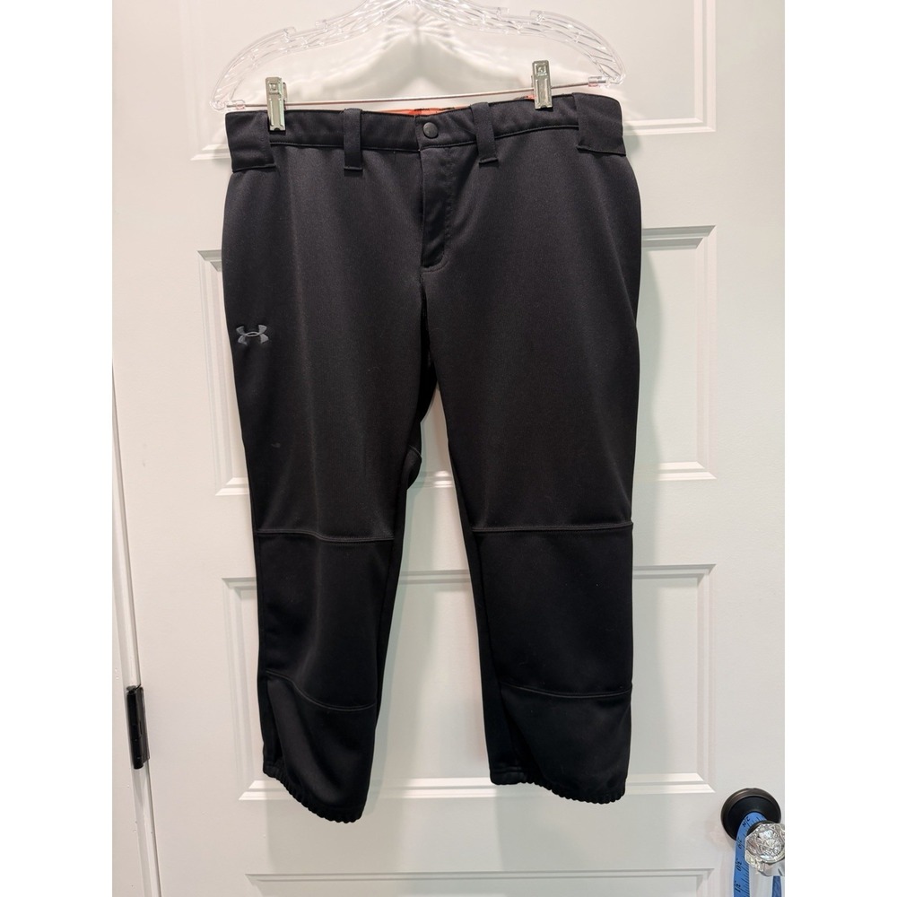 Under Armour Womens M Softball Pants Black Fitted HeatGear Mid Rise 3/4 Length